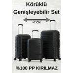 Hsr Körüklü(Genişleyebilen) Silikon Kırılmaz (Polipropilen) 3'lü Valiz Seti - Siyah