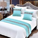 HSTANGKY Otel Yatak Örtüsü Eşarp Yumuşak Saten Yatak Örtüleri Koruma Modern Lüks Yatak Dekorasyonu Yatak Odası Yatak Ucu Havlu İkiz Kraliçe King Boy Yatak için - Açık mavi||Kraliçe 19,7 x 94,4