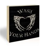 Hsupl 10 cm x 4 cm Gotik Ahşap Blok Tabela - Wash Your Hands - Kara Çam Ahşap Plaket, Ev ve Banyo Dekoru, Tuvalet Süsü, Raf Malzemeleri, Dekoratif Yeni Eve Taşınma Hediyesi - A06