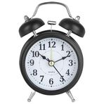 HT-850 Yüksek Sesli Alarmlı Saat Nostaljik Analog Çalar Saat Fosforlu Işıklı Metal Gövde Akar Saniyeli Sessiz Pilli Saat Siyah