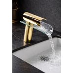 HT PRİMA Şelale Cam Lavabo Bataryası Gold Renk Modern Tasarım Cam Çıkışlı