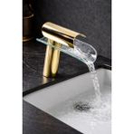 HT Prima Şelale Cam Lavabo Bataryası Modern Tasarım Cam Çıkışlı - Gold