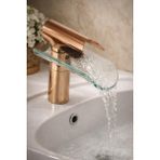 HT Prima Şelale Cam Lavabo Bataryası Modern Tasarım Cam Çıkışlı - Rose Gold