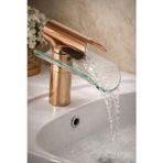 HT PRİMA Şelale Cam Lavabo Bataryası Rose Gold Renk Modern Tasarım Cam Çıkışlı