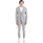 HTML Gri Slim Fit Çizgili Mono Yaka Klasik Takım Elbise - 6 Drop - 46