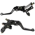 Htostar Racing Evrensel 7/8 inç Gidon Motosiklet Fren Debriyaj Kolu Ana Silindir Rezervuar ile Uyumlu Harley Honda Kawasaki Suzuki Yamaha (Siyah)