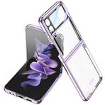 HTstore Galaxy Uyumlu Z Flip 4 Kılıf Kamera Korumalı Parlak Köşe Renkli Şeffaf Kapak (Mor)