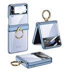 HTstore Galaxy Uyumlu Z Flip 4 Kılıf Yüzüklü Lens Korumalı Taşıma Halkalı Kapak (Mavi)