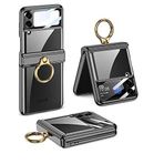 HTstore Galaxy Uyumlu Z Flip 4 Kılıf Yüzüklü Lens Korumalı Taşıma Halkalı Kapak (Siyah)