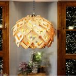 Hü Ma Tasarım ve Aksesuar Circle Küre Doğal Ahşap Mdf 3D Lazer Kesim Rustik Salon Avize Modern Aydınlatma - Akça