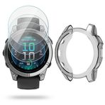 HUADU Garmin Fenix E 47 mm ile Uyumlu Ekran Koruyucu (3+1 Paket) Temperli Cam Filmi Çizilmez Yüksek Çözünürlüklü Tam Kapsama ve Yumuşak TPU Koruyucu Kılıf