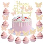 HUAIZAN Kelebek pasta dekorasyonu, kelebekler, 13 adet kelebek dekoratif pasta, Happy Birthday Cake Topper, pasta dekorasyonu, kelebekler, dekorasyon, doğum günü temalı parti, doğum günü dekorasyonu (A)