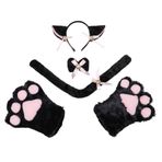 Huamengyuan Alın bandı, saç tokası, saç süsü, anime, kostümlü oyun, Kawaii saç bandı, kedi kulağı ve kıç kuyruğu seti, kulak ve pelüş pençe eldiven, kostümlü oyun, fantezi elbise, aksesuar, çocuklar