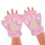 Huamengyuan Eldiven Peluş Kadın Peluş Parmaksız Kadın Parmaksız Eldiven Kış Kedi Pençe Ayı Pati Peluş Eldivenler Açık Hava Kayak Kış Açık Havada İç Mekan için Açık Haki, Pembe., Ölçü Birimi