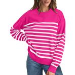 Huamengyuan Kadınlar için sweatshirt, uzun kollu, çizgili, yuvarlak yaka, rahat kazak, rahat, sonbahar için hafif üst giyim, açık şeftali XXL, Pembe., XS-6XL