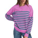 Huamengyuan Kadınlar için sweatshirt, uzun kollu, çizgili, yuvarlak yaka, rahat kazak, sonbahar için rahat, hafif üst giyim, koyu şeftali XXL, koyu pembe, XS-6XL