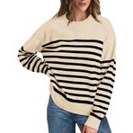 Huamengyuan Kadınlar için sweatshirt uzun kollu çizgili yuvarlak yaka rahat rahat hafif üst giyim sonbahar için haki S, Haki., XS-6XL