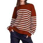 Huamengyuan Kadınlar için sweatshirt uzun kollu çizgili yuvarlak yaka rahat rahat hafif üst giyim sonbahar için koyu kırmızı M, koyu kırmızı, XS-6XL