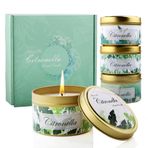 HUAN XI Kokulu Mum Seti 4'lü Paket Citronella Mumları Dış Mekan, 32 oz Uzun Ömürlü Soya Mumu Citronella Mum Seti, Kamp Bahçe, Veranda, Avlu, Balkon, Parti İç Mekan için Taze Citronella Yağı ile Büyük Teneke