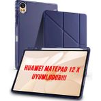 Huawei Matepad 12 x 2025 Uyumlu Trifolding Kalem Bölmeli Arkası Yumuşak Silikon Kılıf - Lacivert