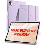 Huawei Matepad 12 x 2025 Uyumlu Trifolding Kalem Bölmeli Arkası Yumuşak Silikon Kılıf - Lila