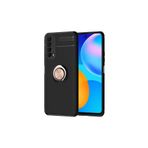 Huawei P Smart 2021 Kılıf Ravel Yüzüklü Silikon Kapak + Ekran Koruma + Kablo Koruma SİYAH-ROSE GOLD
