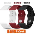 Huawei Watch 3 Gt Gt2 GT2E Gt3 Gt4 Gt5 Pro Se Elite 46MM Uyumlu 22MM 3'lü Paket Silikon Kordon Seti - Huawei 22mm - Beyaz - Bordo