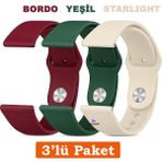 Huawei Watch 3 Gt Gt2 GT2E Gt3 Gt4 Gt5 Pro Se Elite 46MM Uyumlu 22MM 3'lü Paket Silikon Kordon Seti - Huawei 22mm - Bordo - Yeşil