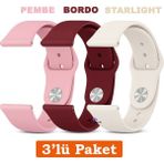 Huawei Watch 3 Gt Gt2 GT2E Gt3 Gt4 Gt5 Pro Se Elite 46MM Uyumlu 22MM 3'lü Paket Silikon Kordon Seti - Huawei 22mm - Bordo