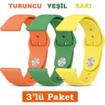 Huawei Watch 3 Gt Gt2 GT2E Gt3 Gt4 Gt5 Pro Se Elite 46MM Uyumlu 22MM 3'lü Paket Silikon Kordon Seti - Huawei 22mm - Sarı - Turuncu - Yeşil