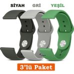 Huawei Watch 3 Gt Gt2 GT2E Gt3 Gt4 Gt5 Pro Se Elite 46MM Uyumlu 22MM 3'lü Paket Silikon Kordon Seti - Huawei 22mm - Siyah - Yeşil - Gri