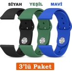 Huawei Watch 3 Gt Gt2 GT2E Gt3 Gt4 Gt5 Pro Se Elite 46MM Uyumlu 22MM 3'lü Paket Silikon Kordon Seti - Huawei 22mm - Siyah - Yeşil - Mavi