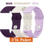 Huawei Watch 3 Gt Gt2 GT2E Gt3 Gt4 Gt5 Pro Se Elite 46MM Uyumlu 22MM 3'lü Paket Silikon Kordon Seti - Huawei 22mm - Starlight - Mor