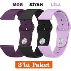 Huawei Watch 3 Gt Gt2 GT2E Gt3 Gt4 Gt5 Pro Se Elite 46MM Uyumlu 22MM 3'lü Paket Silikon Kordon Seti - Mor - Lila - Huawei 22mm