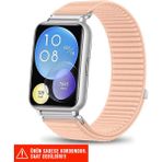 Huawei Watch Fit 2 Uyumlu Hasır Örgü Spor Cırtlı Pratik Naylon Kordon 20MM - Pudra