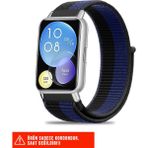 Huawei Watch Fit 2 Uyumlu Hasır Örgü Spor Cırtlı Pratik Naylon Kordon 20MM - Siyah - Lacivert