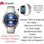 Huawei Watch Gt 6 Pro 46MM Titanyum Akıllı Saat + Xiaomi Redmi Watch 5 Active Gümüş Akıllı Saat - 35 - 48 mm - XİAOMİ AKILLI SAAT HEDİYE - Titanyum Grisi