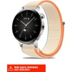 Huawei Watch Gt / Gt2 / Gt3 Elegant 42MM Uyumlu Hasır Örgü Spor Cırtlı Pratik Naylon Kordon 20MM - Bej