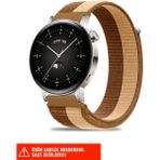 Huawei Watch Gt / Gt2 / Gt3 Elegant 42MM Uyumlu Hasır Örgü Spor Cırtlı Pratik Naylon Kordon 20MM - Kahverengi