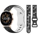 Huawei Watch GT2 GT3 42mm İle Uyumlu FloraFlex Çiçek Desenli Silikon Kordon Siyah Beyaz