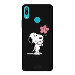 Huawei Y7 2019 İle Uyumlu Siyah Snoopy Bloom Desenli Silikon Kılıf