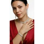 HUBANN Pırlanta Görünümlü Zirkon Kristal Taşlı Kadın Takı Seti Kolye Küpe Bileklik Abiye Davet Set