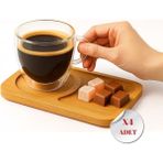 Hubby Chef 4 Kişilik Çift Cidarlı Bardak ve Bambu Tabaklı Espresso Çay Kahve Fincan Takımı