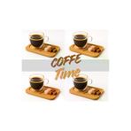 HubbyChef 22DRTCDBRDK01 4 Kişilik Çift Cidarlı Bardak Ve Bambu Tabaklı Espresso Çay Kahve Fincan Takımı