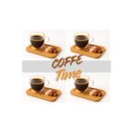 HUBBYCHEF 4 kişilik çift cidarlı bardak ve bambu tabaklı espresso çay kahve fincan takımı