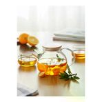 HUBBYCHEF Isıya Dayanıklı 1000 ml Çelik Süzgeçli Cam Demlik Bitki Çayları , Borosilikat ,Bambu Kapaklı sürahi 22BMBUSRHI20