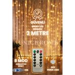 Hubstein 300 Ledli 10 Sarkıt Perde Led Işık Yılbaşı Oda Dekorasyon 8 Fonksiyon, Kumandalı, 3x3 Mt, Düz Askı