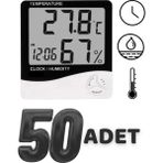 Hubstein 50 Adet Dijital Termometre Sıcaklık ve Nem Ölçer Masa Saati Alarm 50ADET