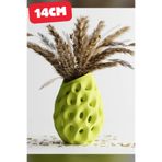 Hücresel Dokulu Estetik Tasarım Vazo - Modern Sanat ve Işık Oyunlu Dekoratif Çiçek Vazosu Yeşil - 14CM