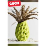 Hücresel Dokulu Estetik Tasarım Vazo - Modern Sanat ve Işık Oyunlu Dekoratif Çiçek Vazosu Yeşil - 20CM